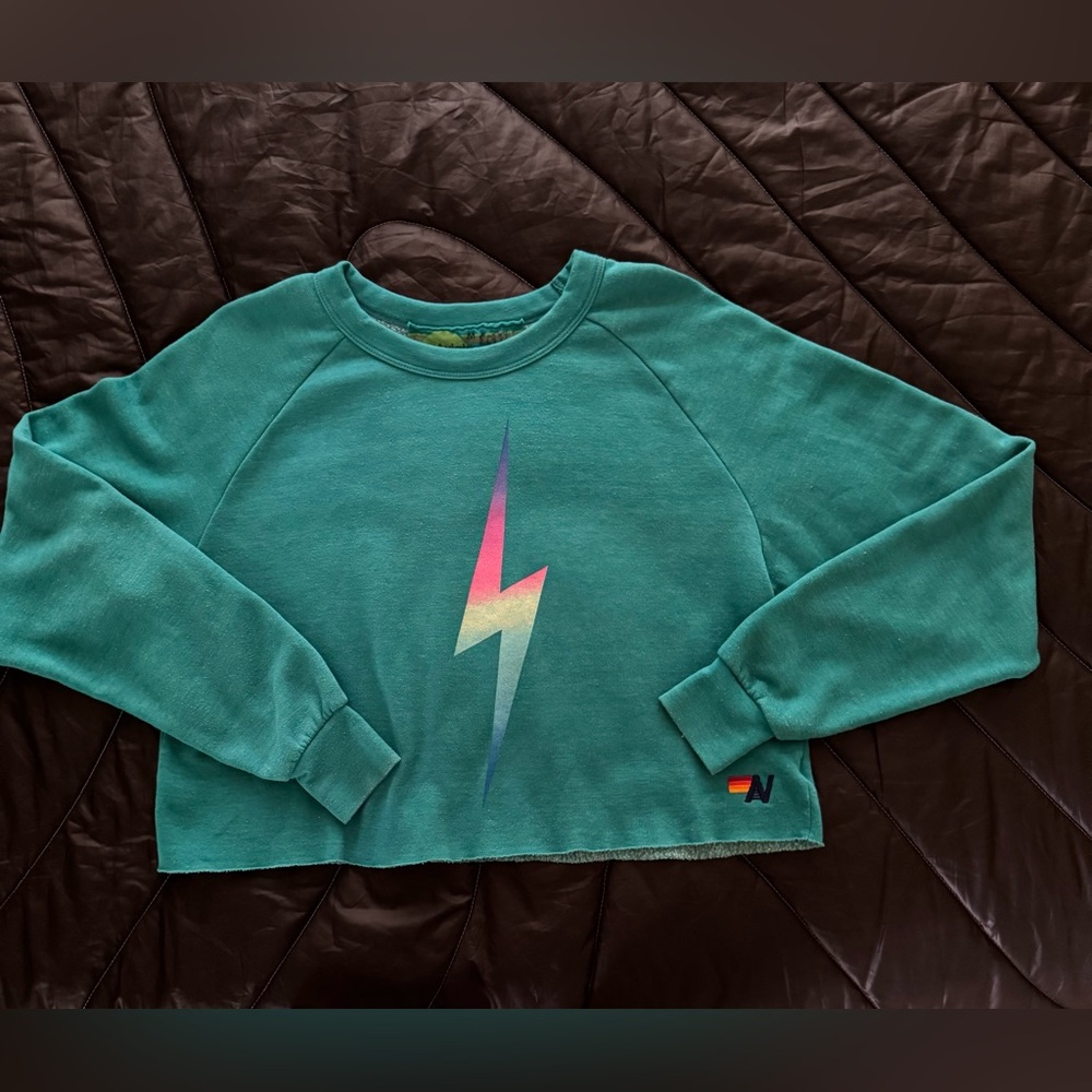 Aviator Nation Teal Bolt Crop Sweatshirt
